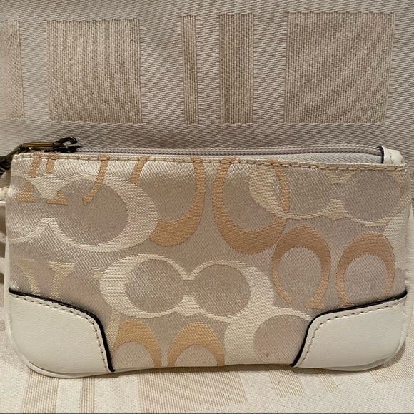 Coach Cream & Gold Small Wristlet - Picture 2 of 9